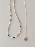 (Karyl) Silver and Orange Seed Bead Necklace with Blush Ceramic Pendant