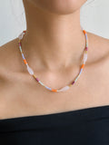 (Ash) Rose Quartz & Freshwater Pearl Seed and Orange Bead Necklace (Copy)