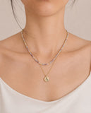 (Gabrielle) Beaded Necklace with Mustard Yellow Floral Pendant