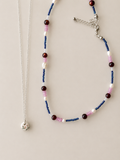 (Tammy)Blue Seed Beads with Fresh Water Pearls with Porcelain Pendant