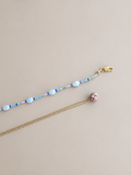 (Brooke) Fresh Water Pearls Beaded Dusty Blue Beaded Necklace with Peachy Pink Pendant Set