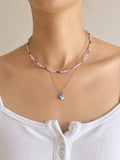 (Cynthia) Layering Seed Bead Dusty Magenta Pink with Swan Layering Necklace