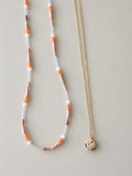 (Kiki) Orange, Gold and Light Blush Seed Bead Necklace with Ceramic Pendant