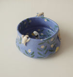 Blue Ceramic Floral Ceramic Mochi Dog