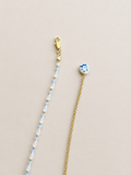 (Mary) Round Pastel Seed Long Bead Necklace with Blue Floral Pendent
